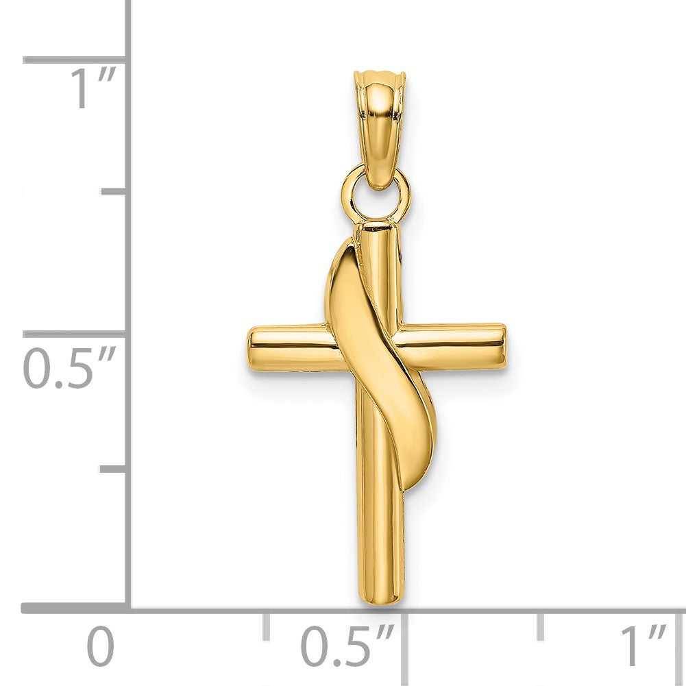 14K Polished with Drape Cross Charm