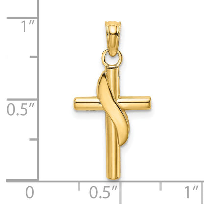 14K Polished with Drape Cross Charm