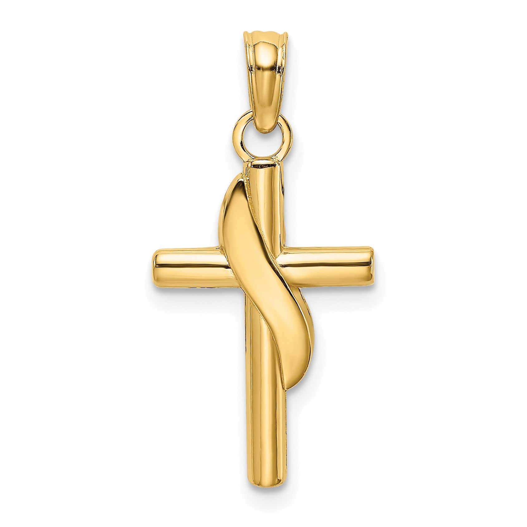 14K Polished with Drape Cross Charm
