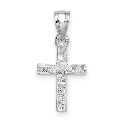 14K White Gold Diamond Shape Center Mini Cross Charm