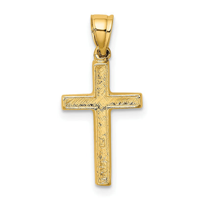 14K Polished and Textured Cross with Heart Center Charm