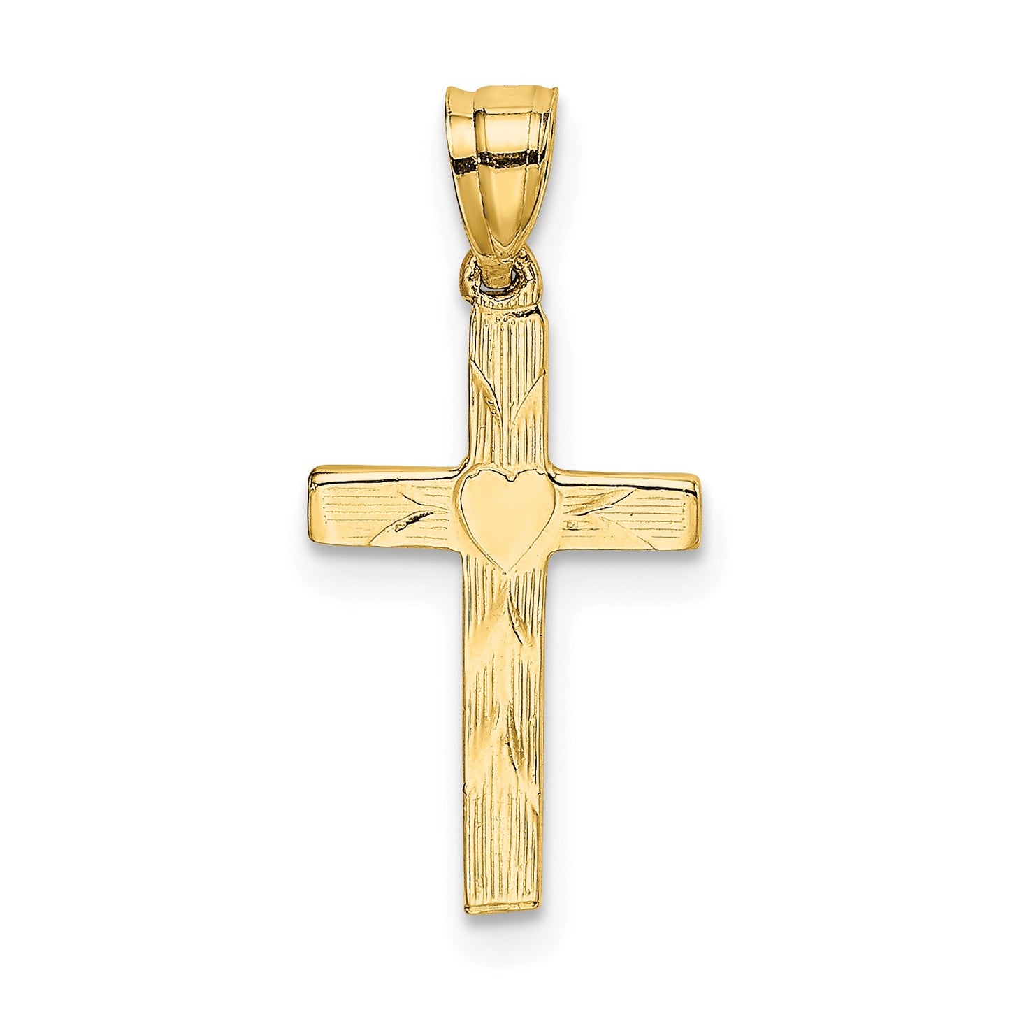 14K Polished and Textured Cross with Heart Center Charm