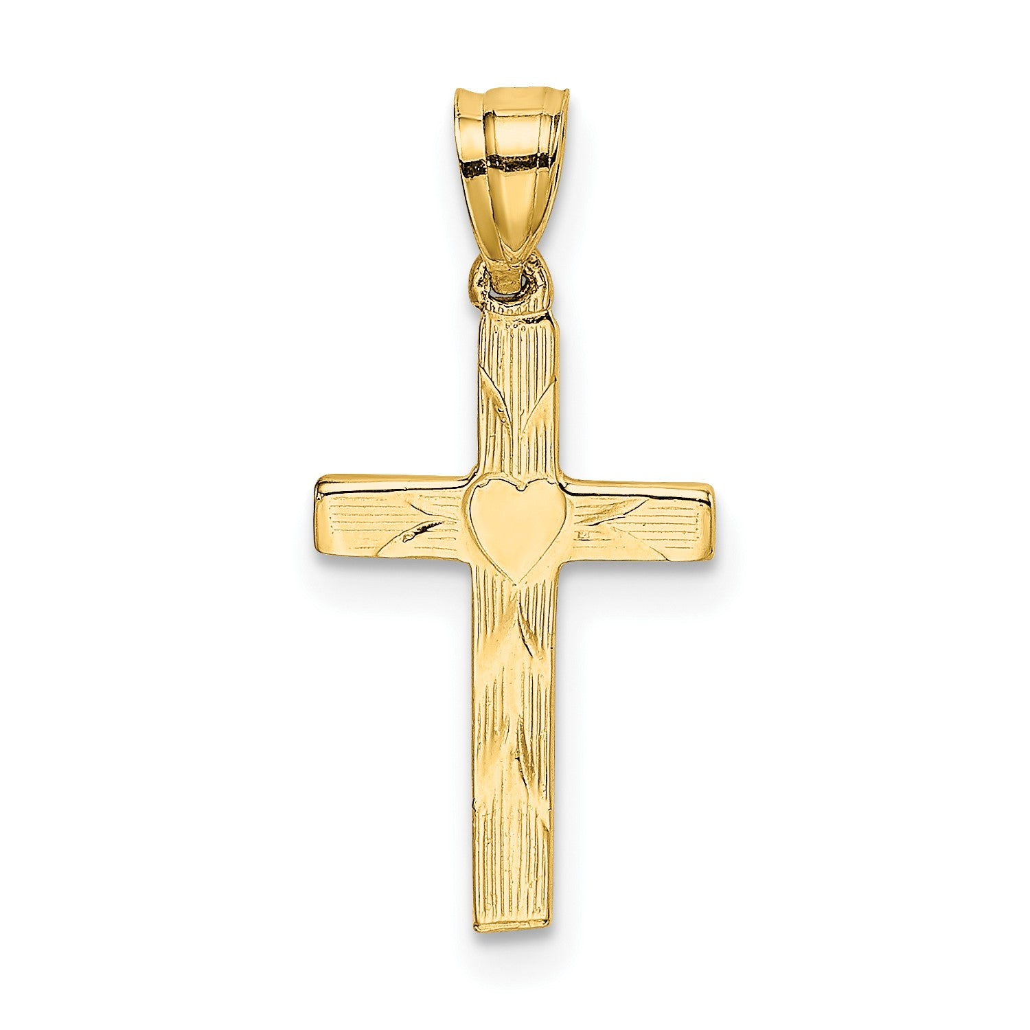 14K Polished and Textured Cross with Heart Center Charm