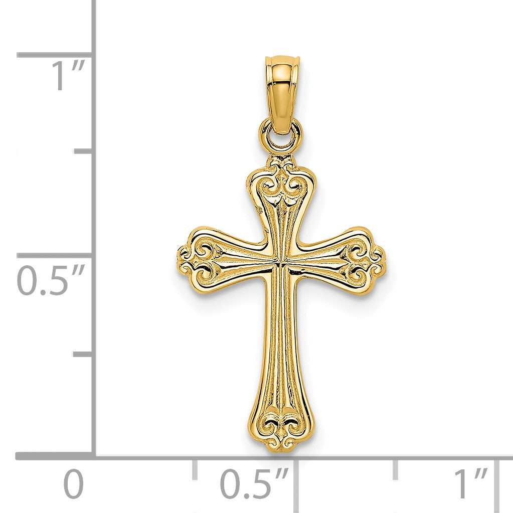 14K Polished Textured Cross Charm