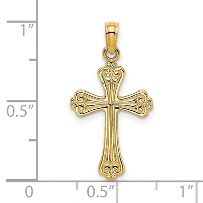 14K Polished Textured Cross Charm