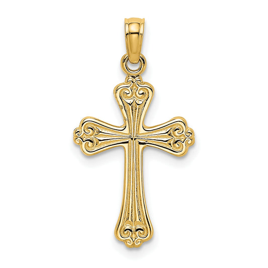 14K Polished Textured Cross Charm