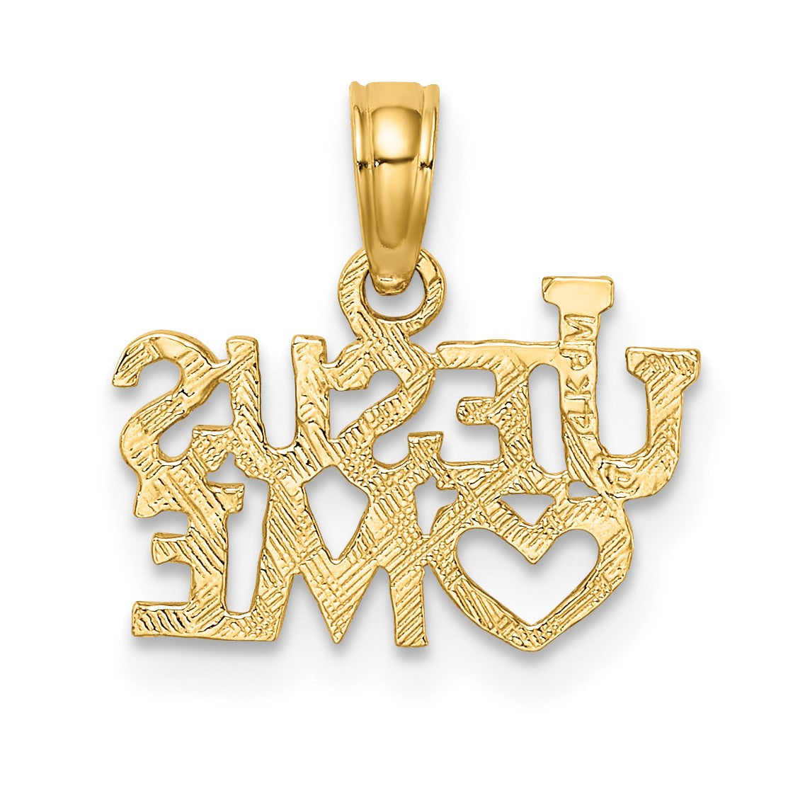 14K Polished and Textured JESUS HEART ME Charm