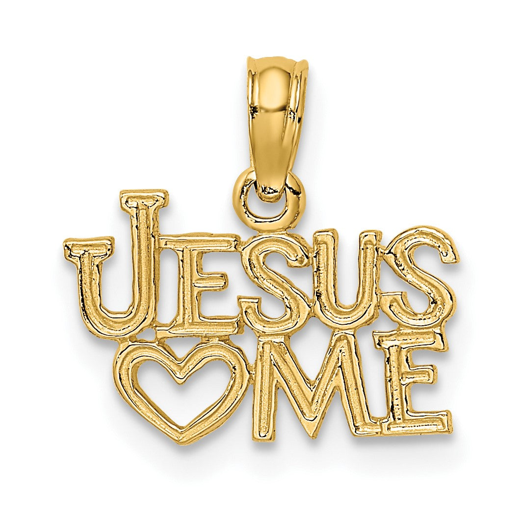 14K Polished and Textured JESUS HEART ME Charm