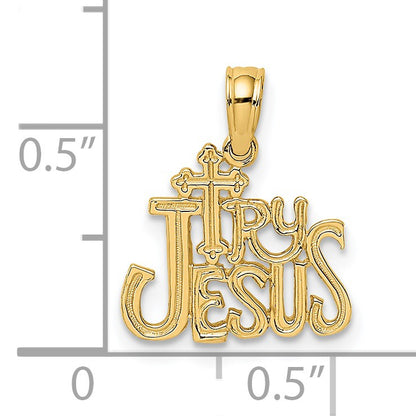 14K Polished and Textured TRY JESUS Charm