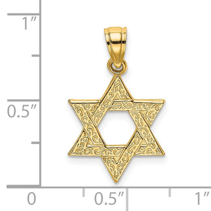 14K Textured Swirls Star Of David Charm