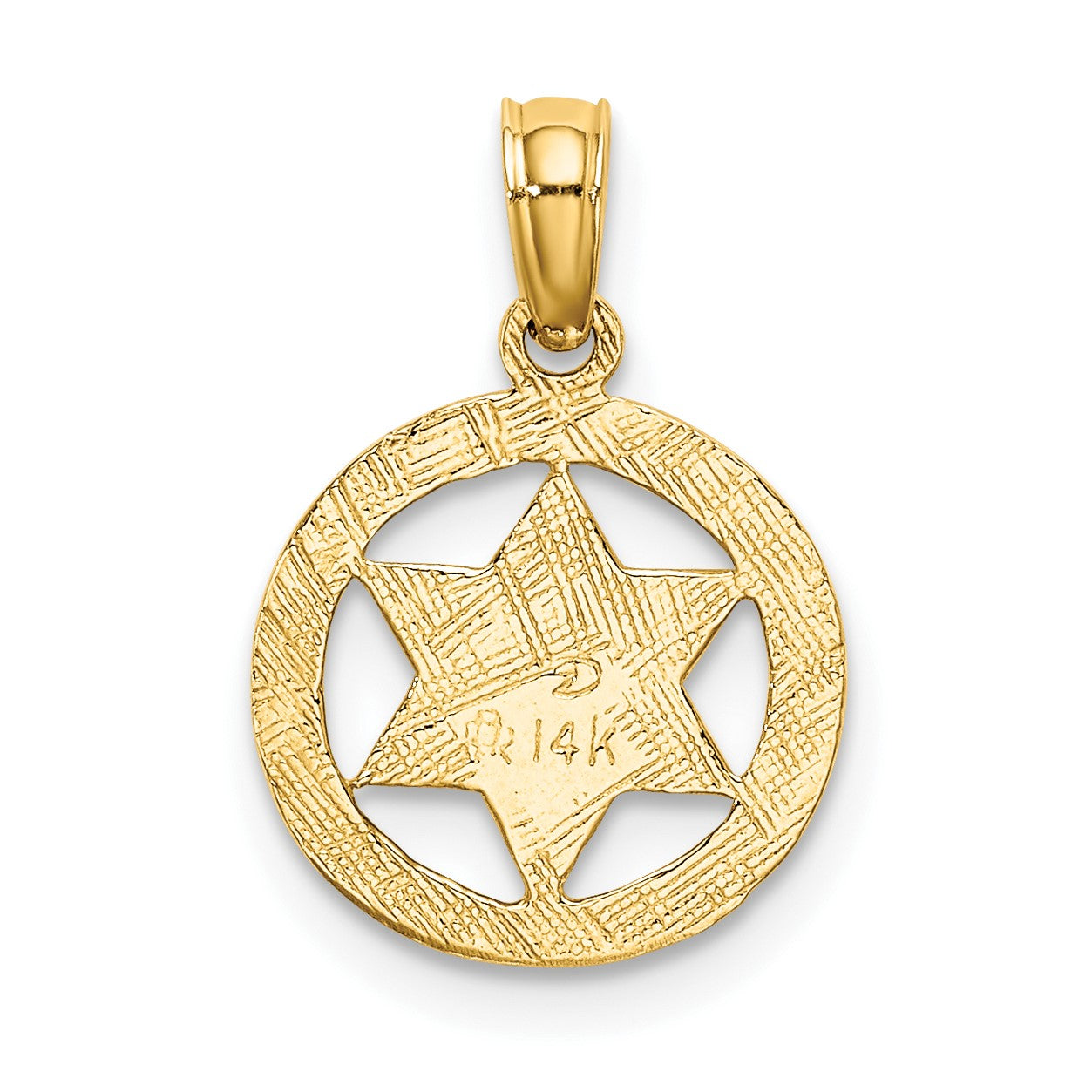 14K Textured Star Of David In Circle Charm