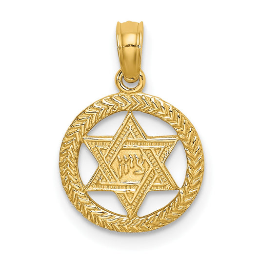 14K Textured Star Of David In Circle Charm