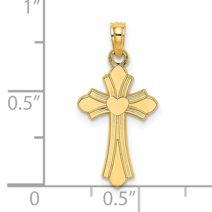 14K Polished Cross with Heart Charm