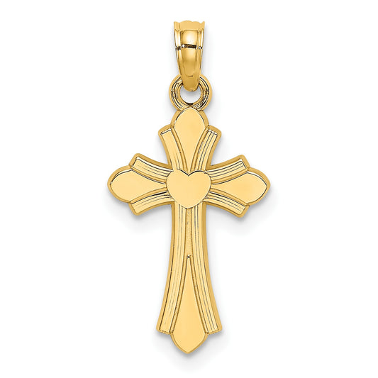 14K Polished Cross with Heart Charm