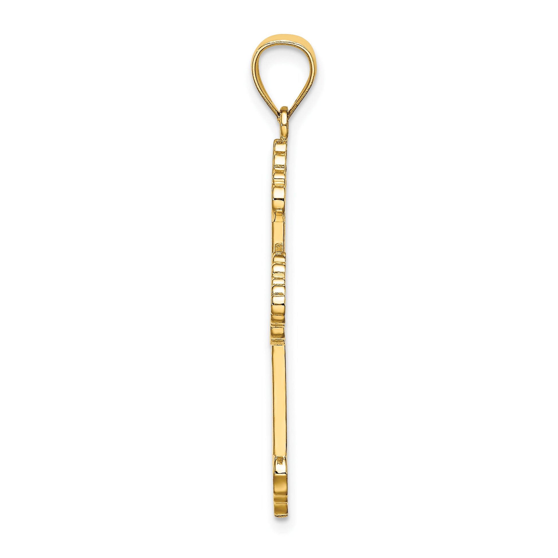 14K Flower Center Scroll Cross Charm