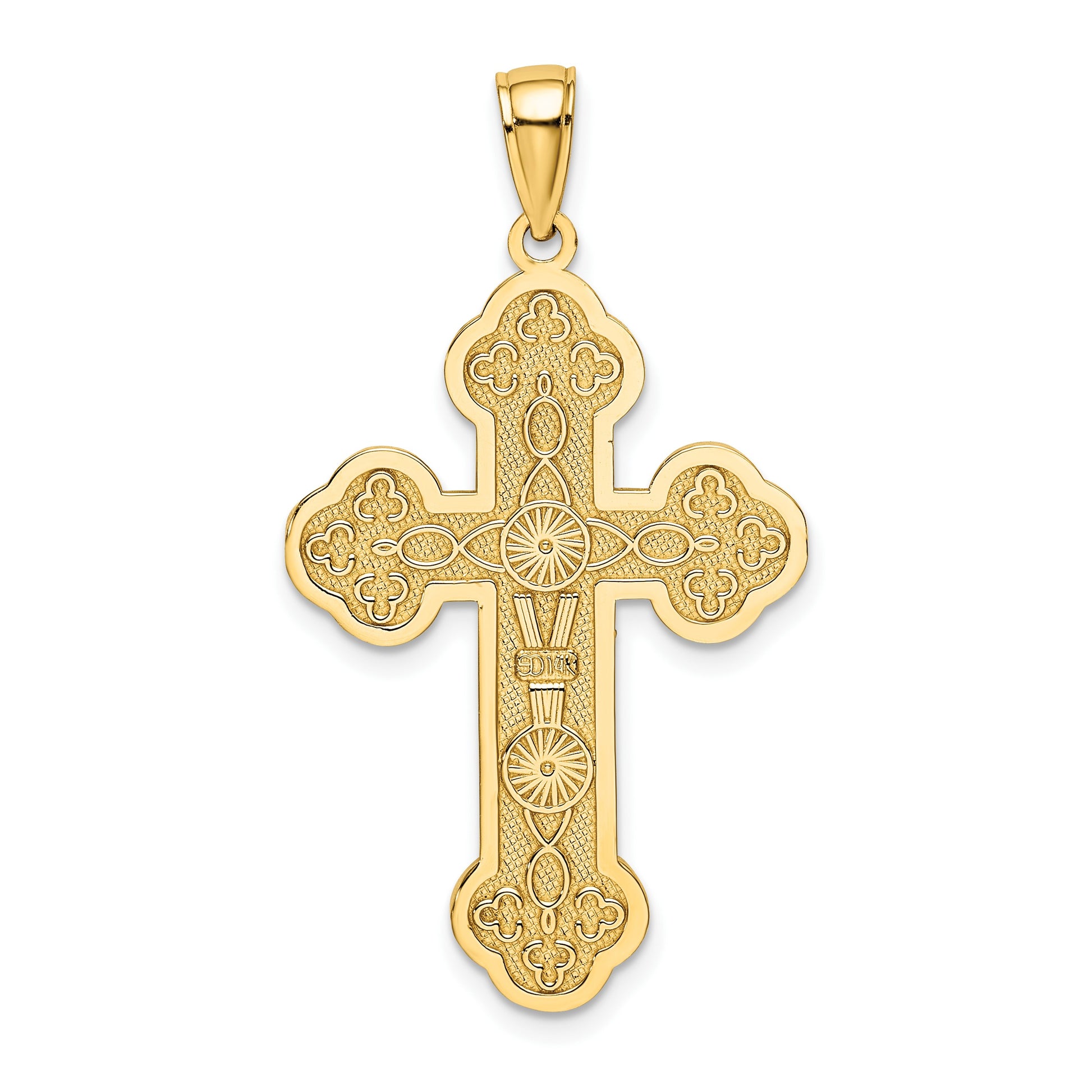 14K Scroll Cross with Sunburst Center Charm