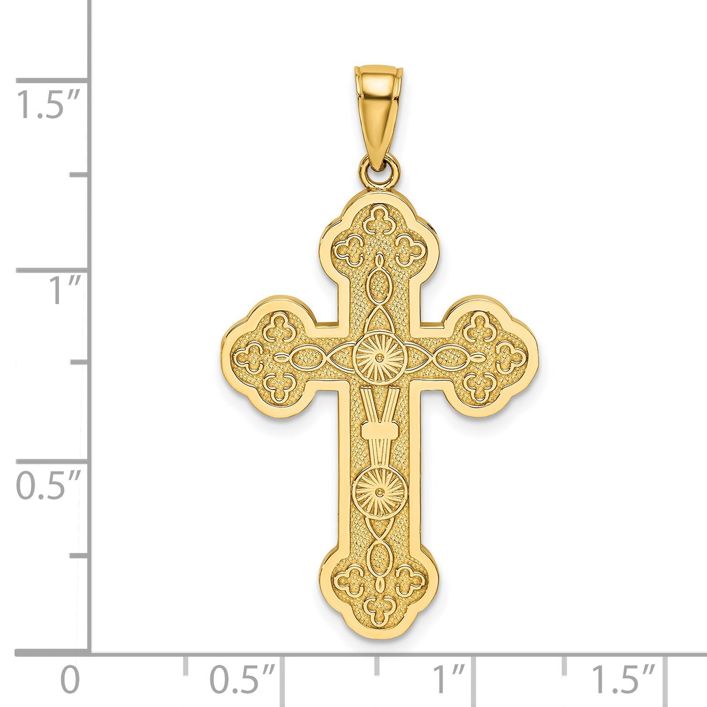 14K Scroll Cross with Sunburst Center Charm