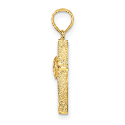 14K Polished Double Hearts On Stick Cross Charm