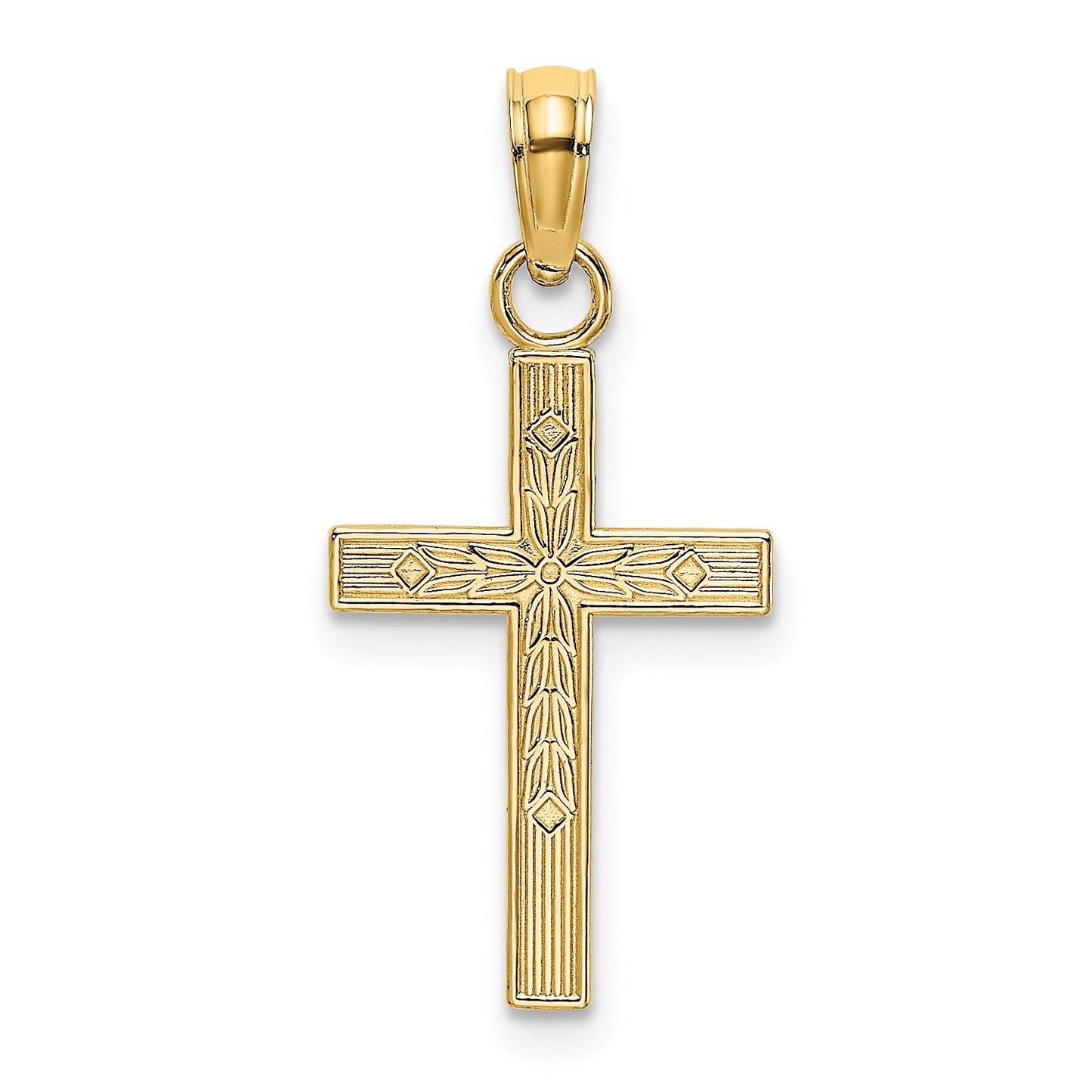 14K Textured Center Block Cross Charm