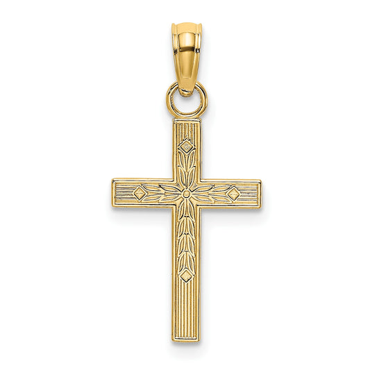 14K Textured Center Block Cross Charm