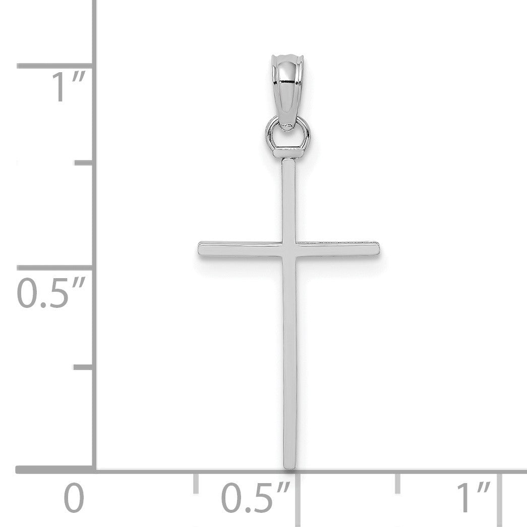 14K White Gold 3-D and Polished Stick Cross Charm