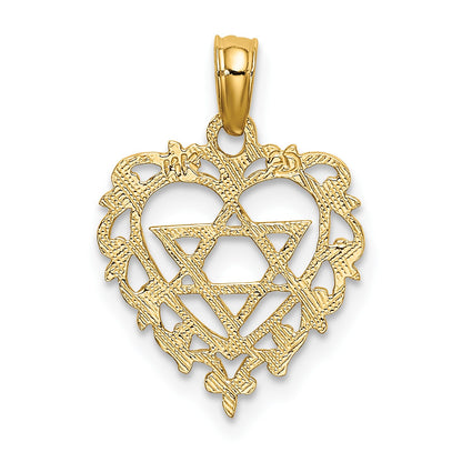 14K Textured Star Of David In Scalloped Heart Charm
