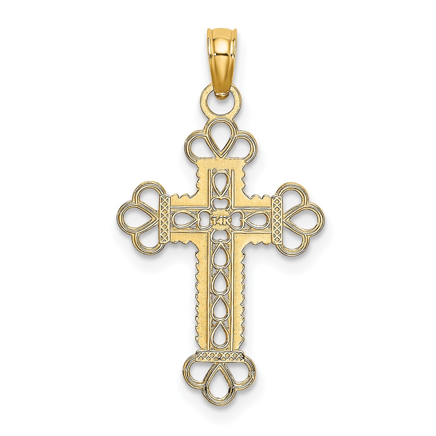 14K Textured and Cut-Out with Rope Frame Block Cross Charm