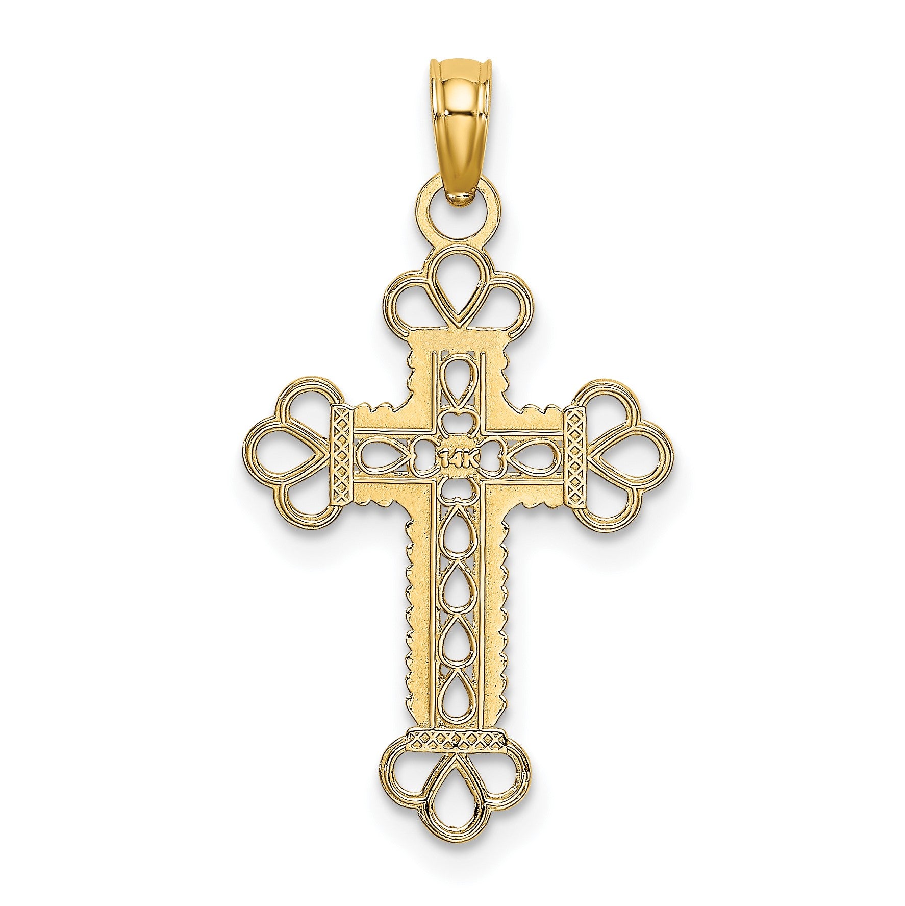 14K Textured and Cut-Out with Rope Frame Block Cross Charm