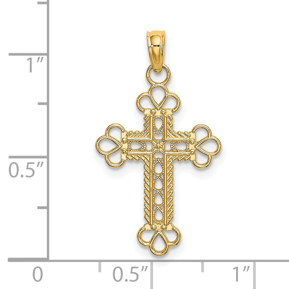 14K Textured and Cut-Out with Rope Frame Block Cross Charm