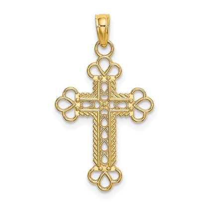 14K Textured and Cut-Out with Rope Frame Block Cross Charm