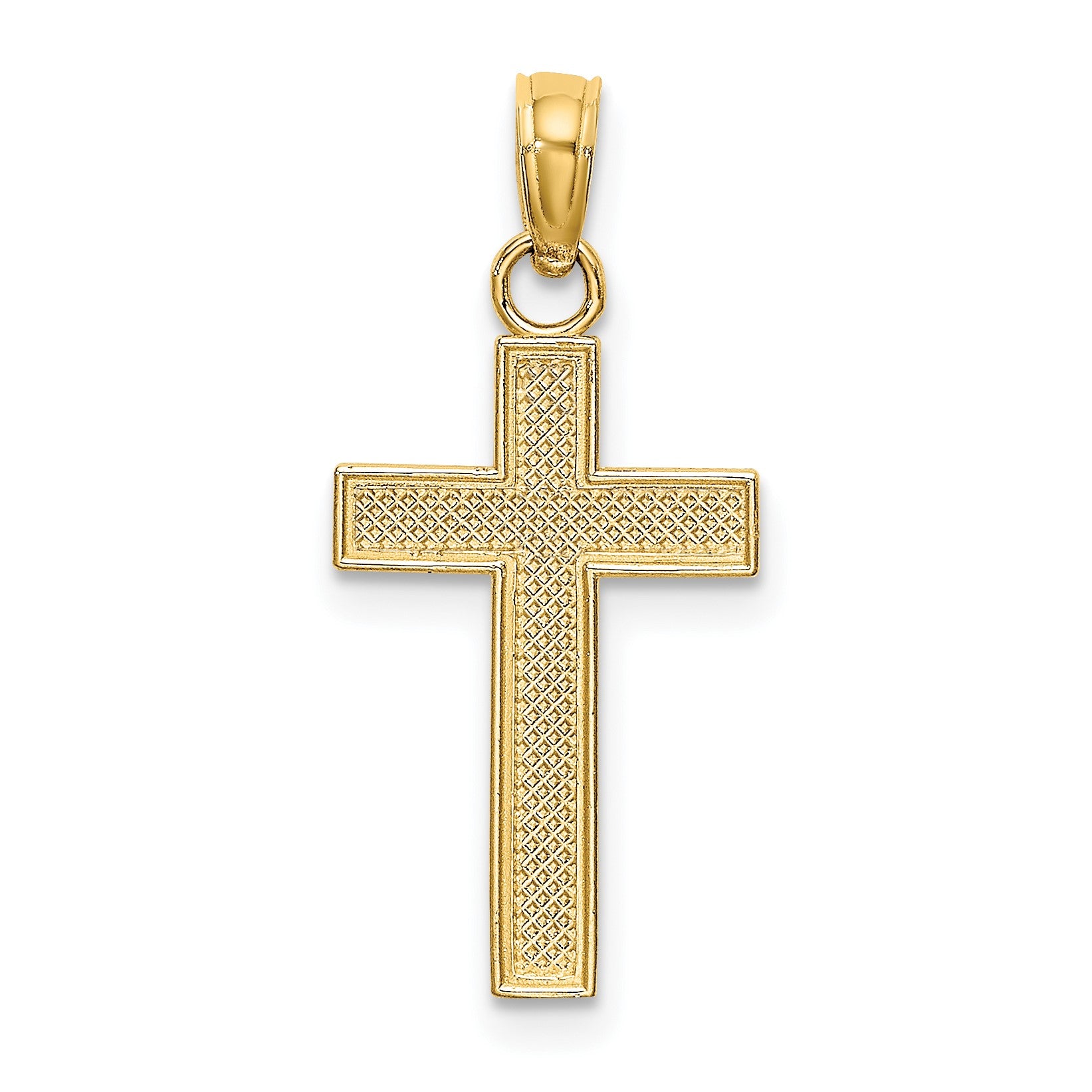 14K Polished Block Style Beaded Edge Cross Charm