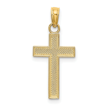 14K Polished Block Style Beaded Edge Cross Charm