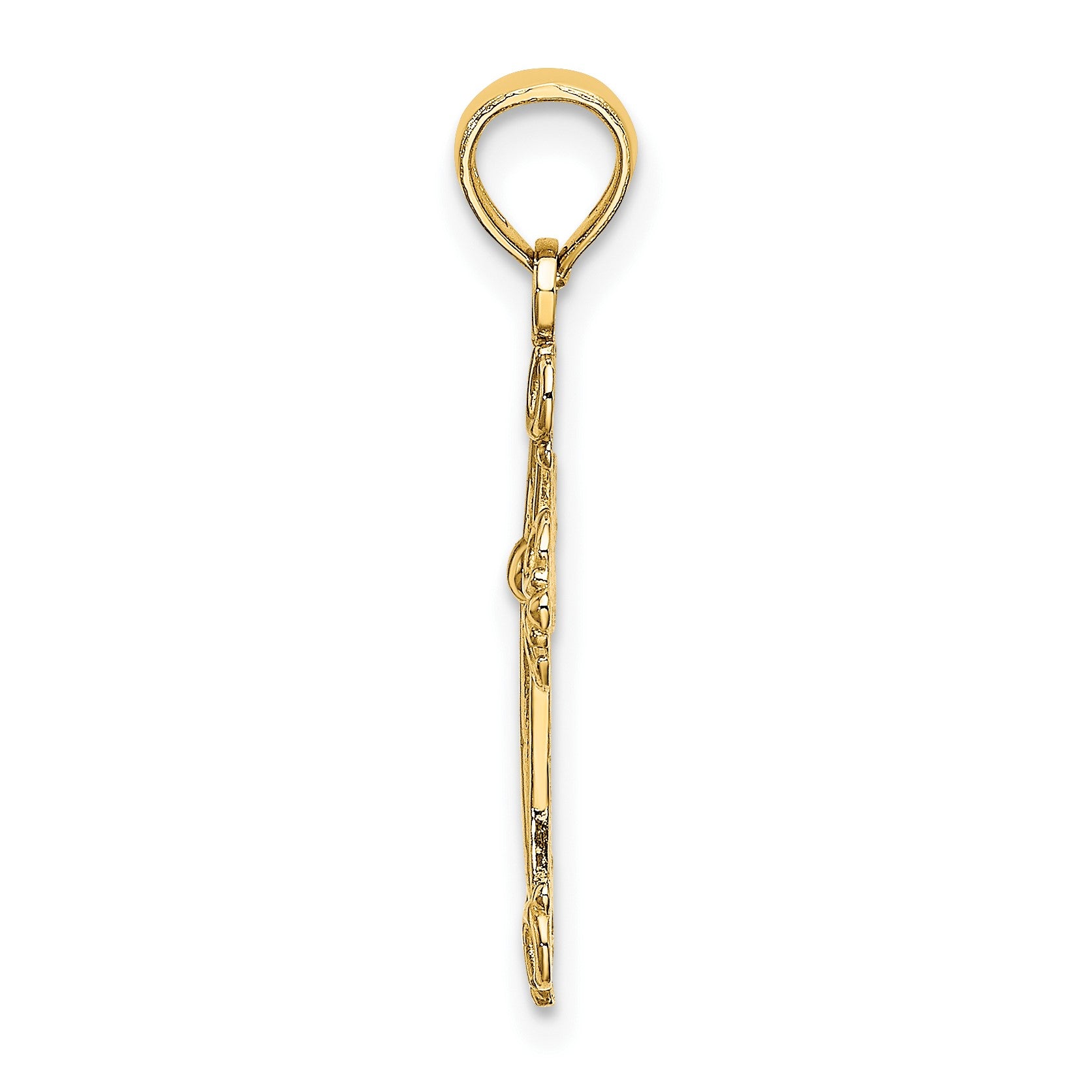 14K Cross with Scroll Tips and Button Center Charm