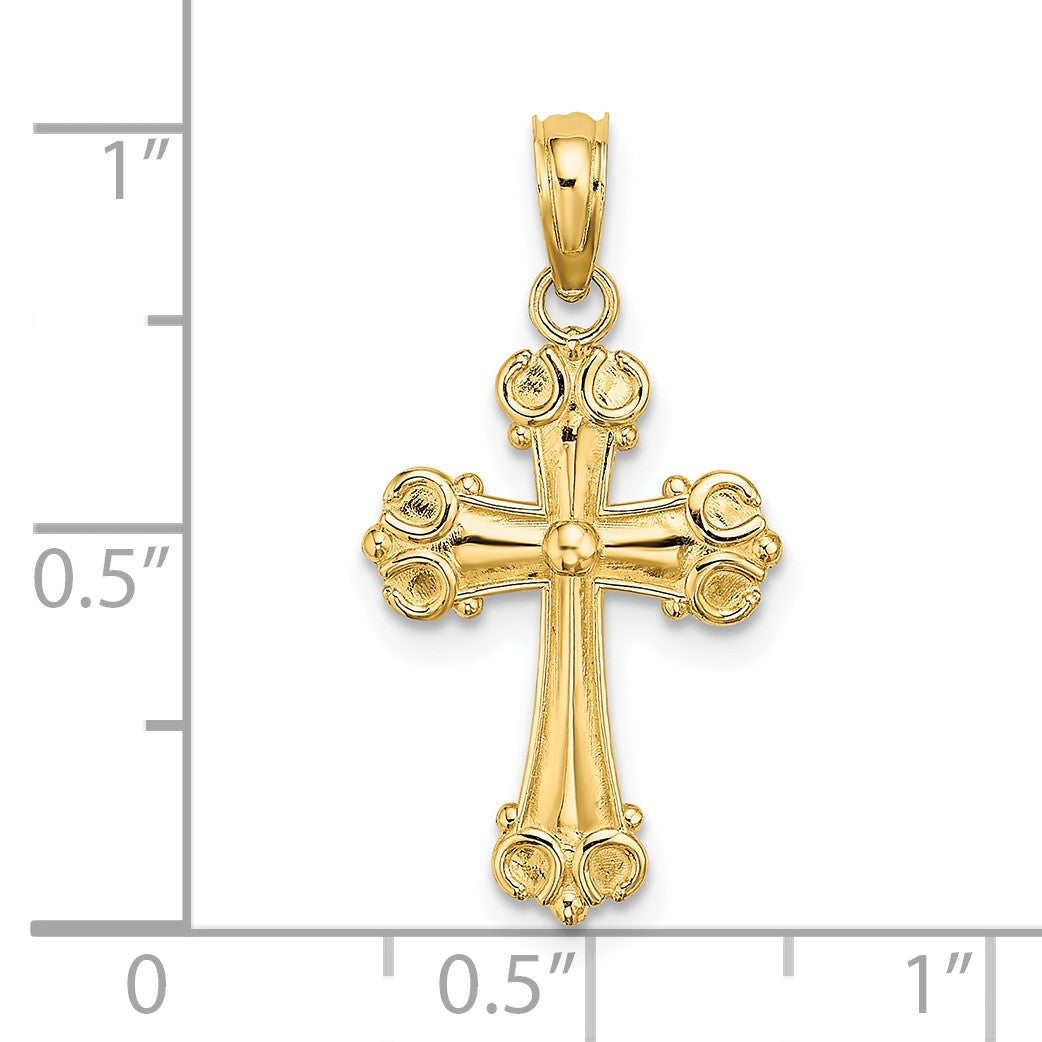 14K Cross with Scroll Tips and Button Center Charm
