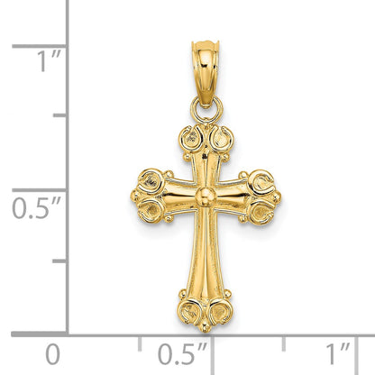 14K Cross with Scroll Tips and Button Center Charm