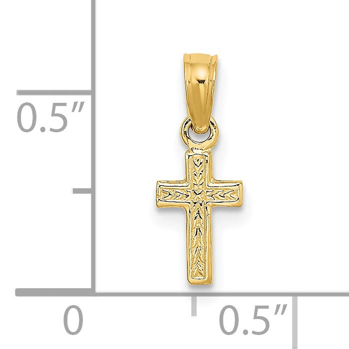 14K Polished and Textured Mini Cross Charm