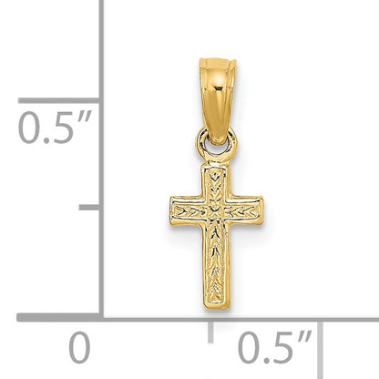 14K Polished and Textured Mini Cross Charm