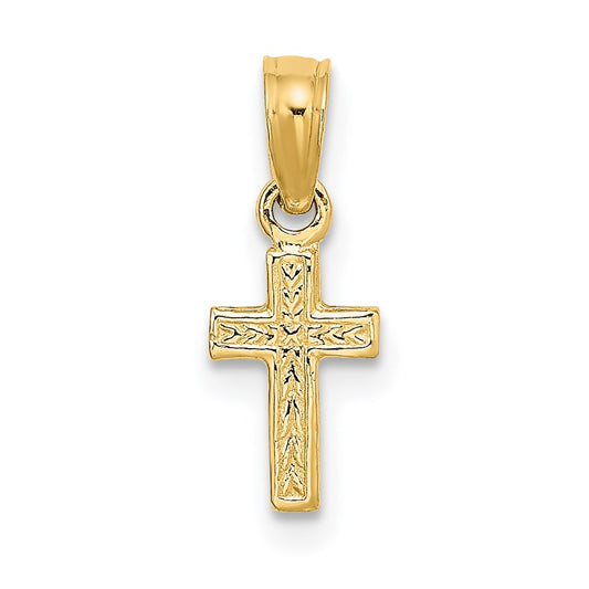 14K Polished and Engraved Mini Cross Charm