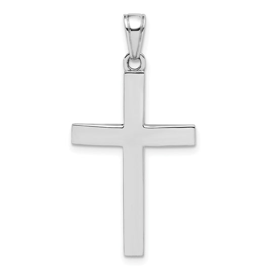 14K White Gold Polished Beveled Cross Charm