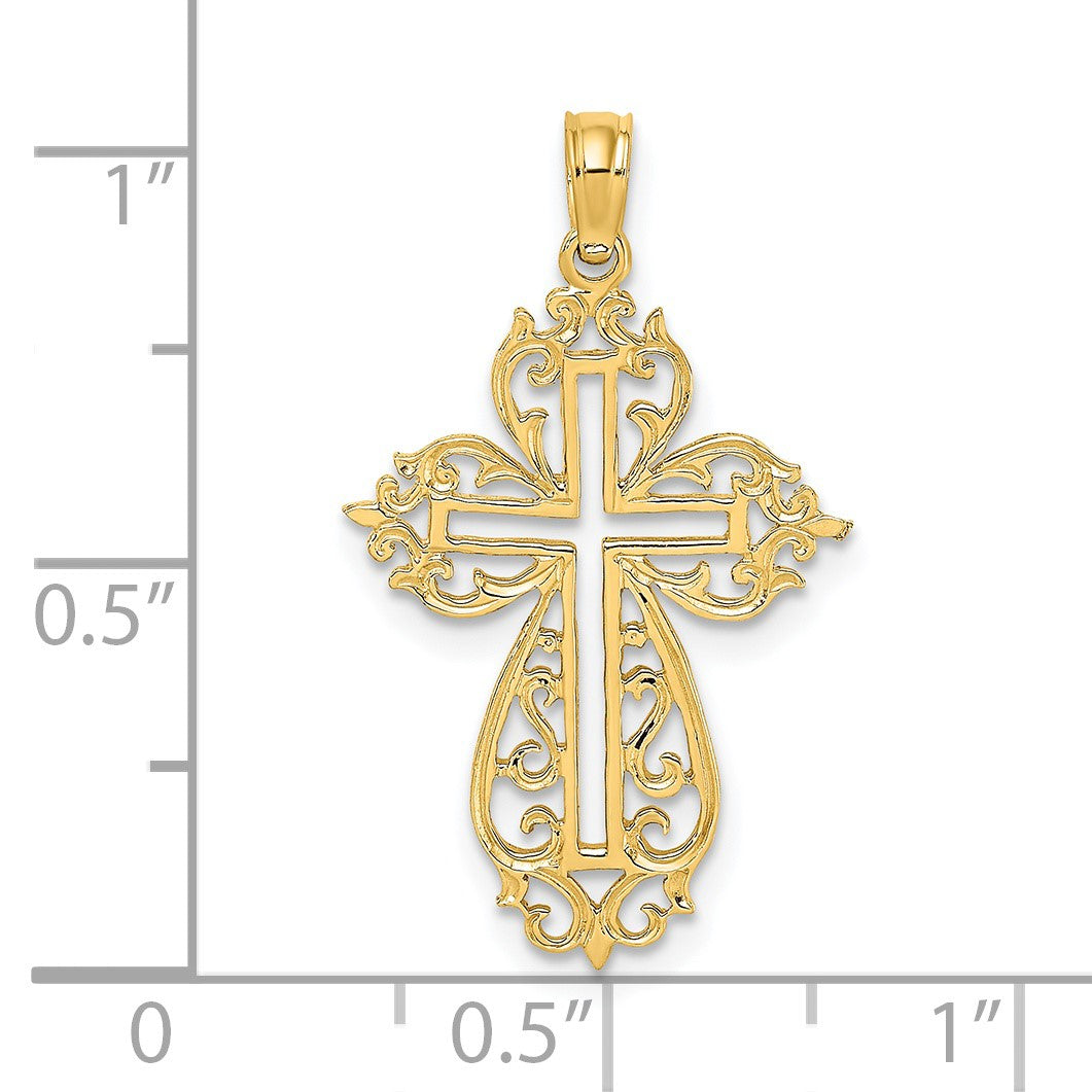 14K Cut-Out Scroll Framed Cross Charm