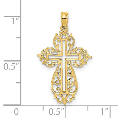 14K Cut-Out Scroll Framed Cross Charm