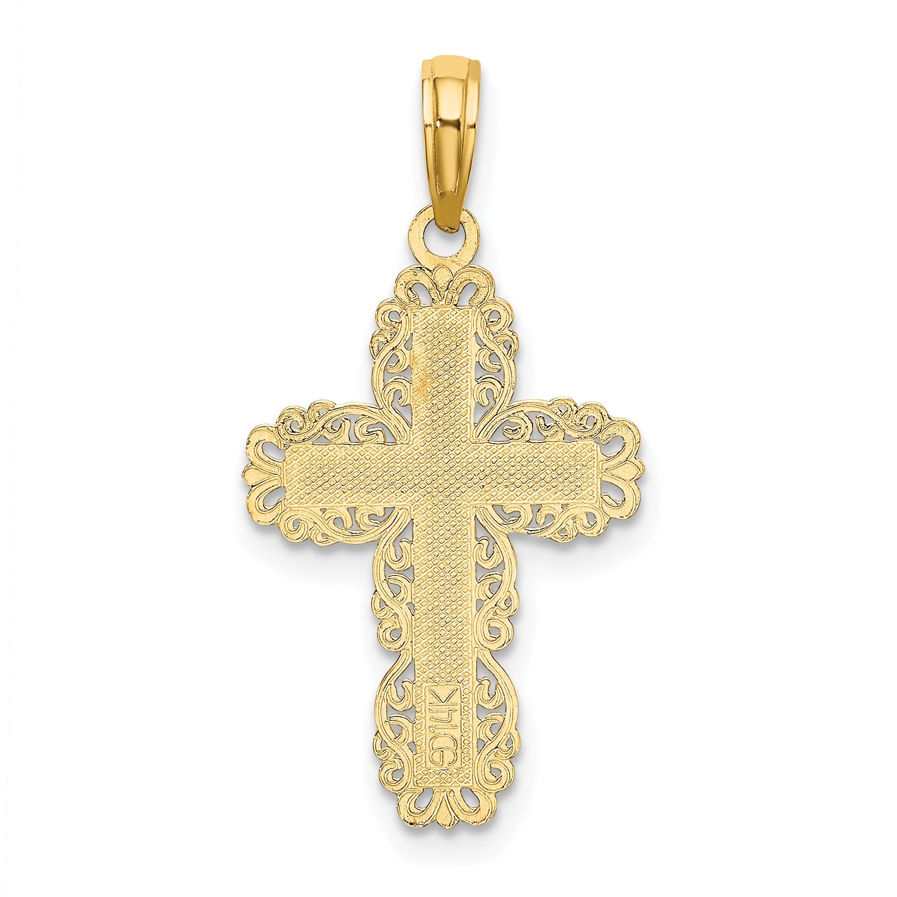 14K Textured with Lace Trim Cross Charm