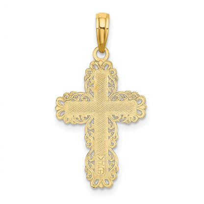 14K Textured with Lace Trim Cross Charm