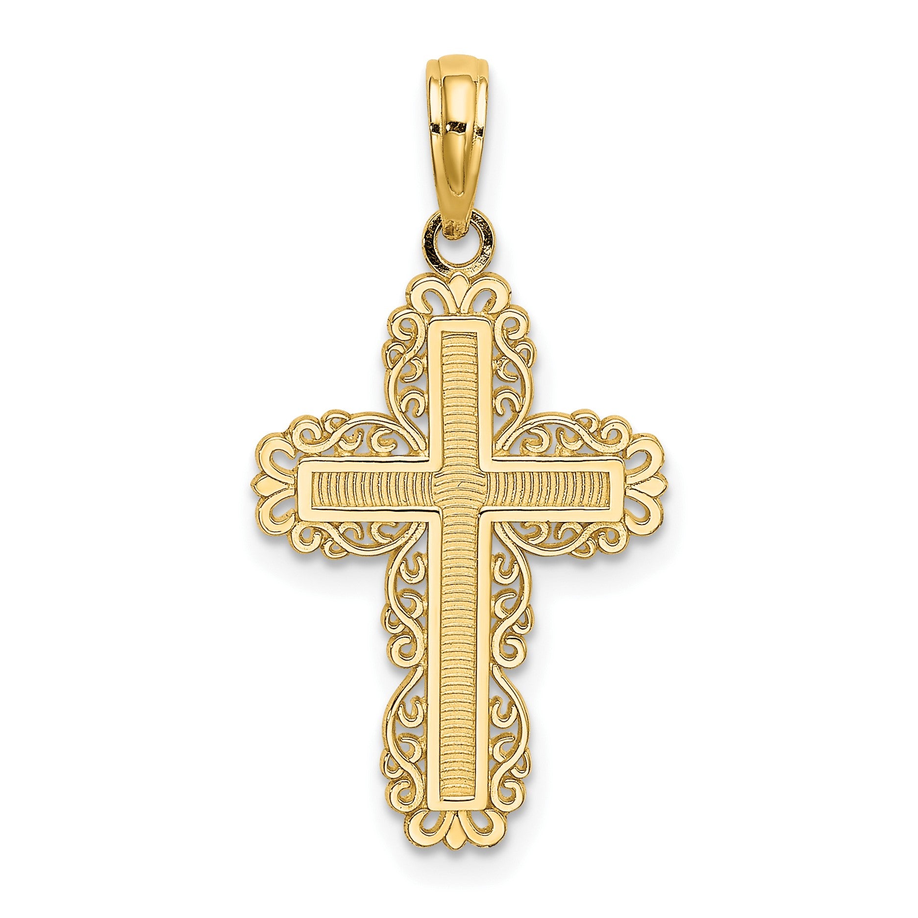 14K Textured with Lace Trim Cross Charm