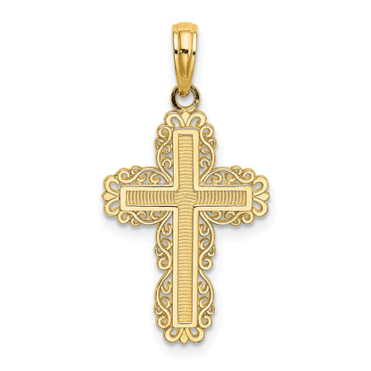 14K Textured with Lace Trim Cross Charm