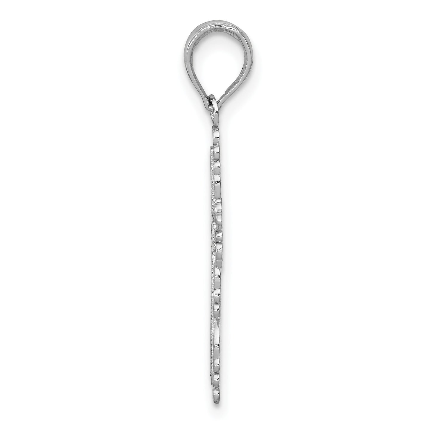 14K White Gold Textured with Lace Trim Cross Charm