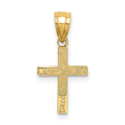 14K Polished with  Star Pattern Mini Cross Charm