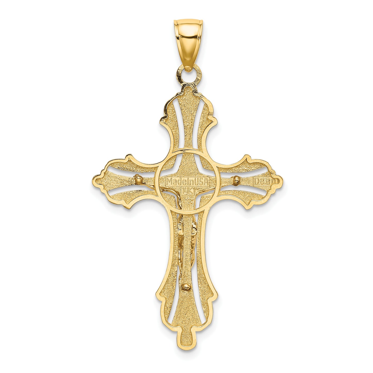 14K Textured Cut-Out Crucifix with Budded Tips Charm