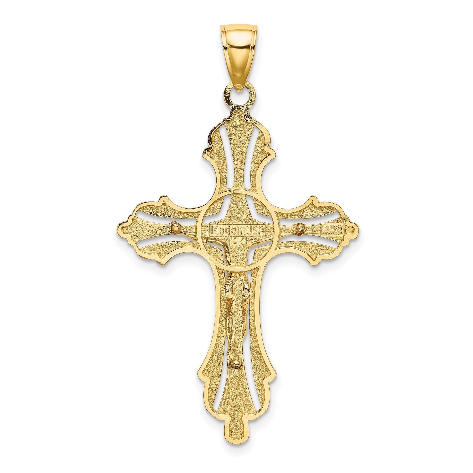 14K Textured Cut-Out Crucifix with Budded Tips Charm