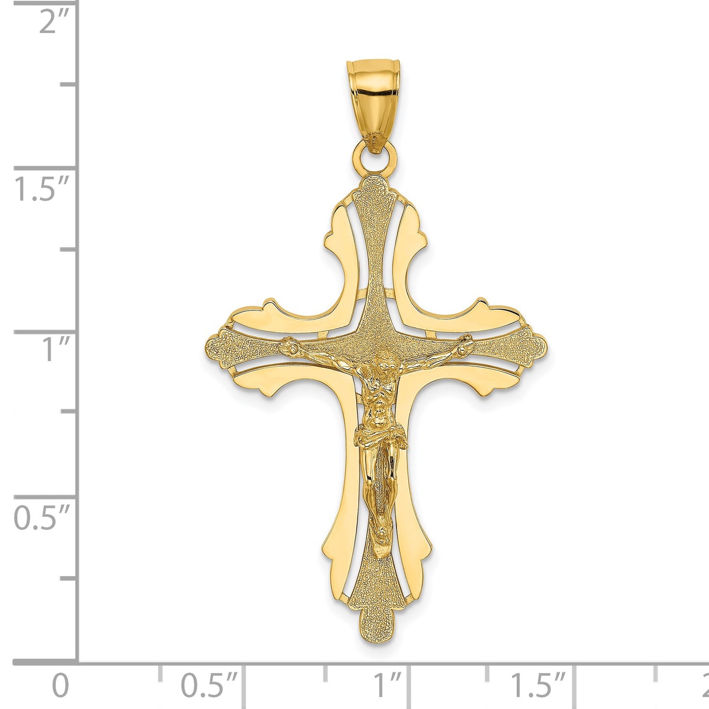 14K Textured Cut-Out Crucifix with Budded Tips Charm